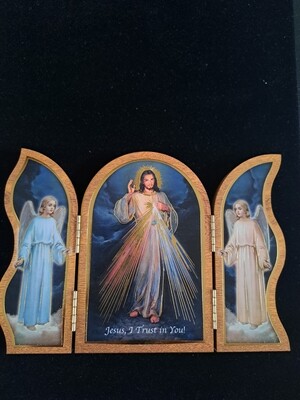 Divine Mercy Triptych Plaque in Wood.