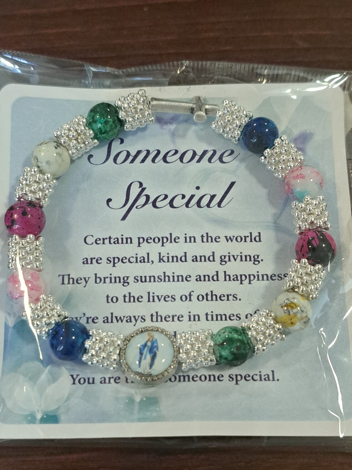 Glass Bracelet Rosary with Miraculous Medal Motif
