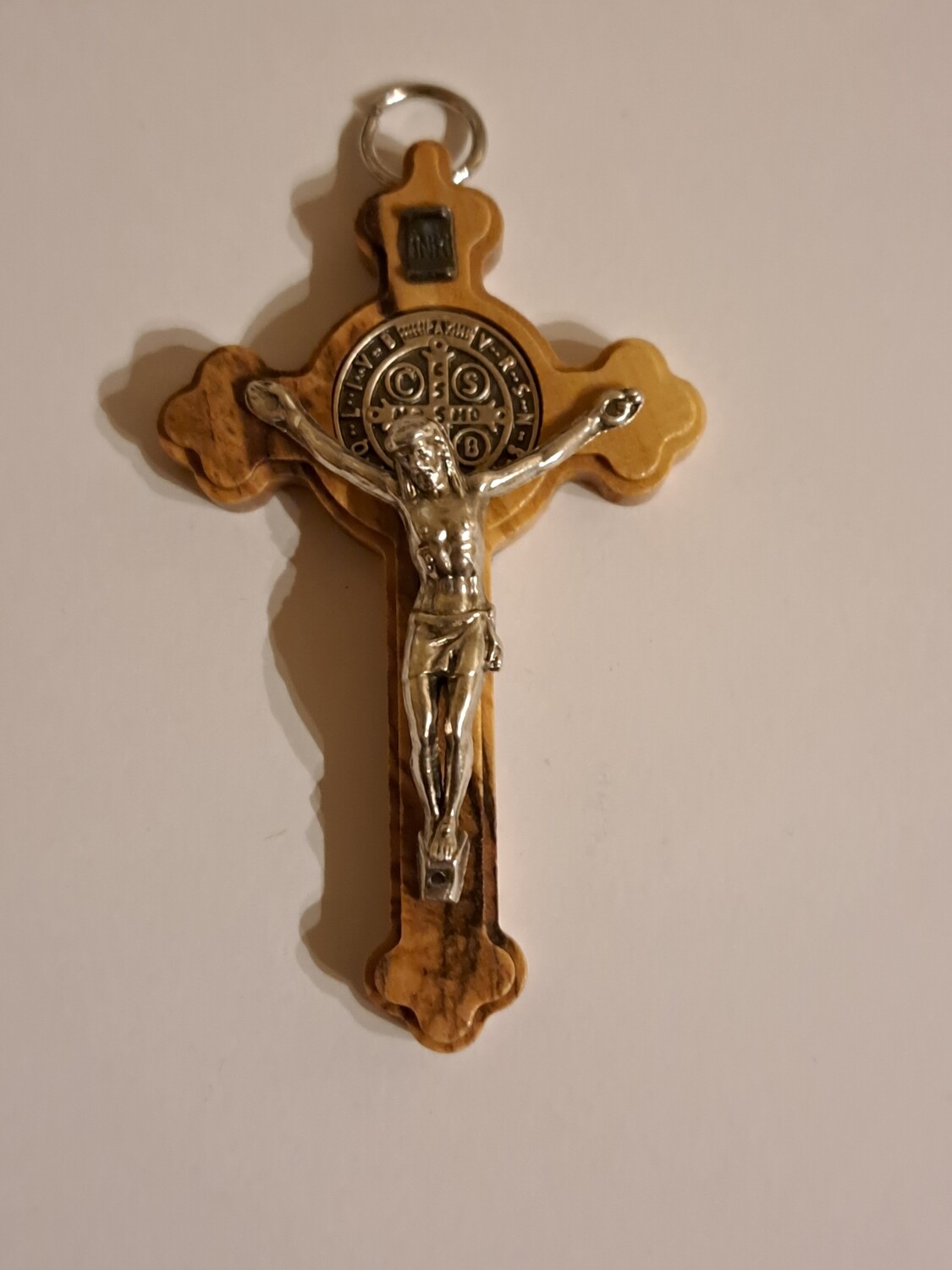 Olive Wood hanging Benedictine Crucifix 3"