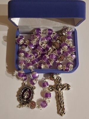 Glass Rosary, Capped, Purple, Pearl finish