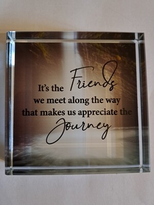 'Friends we meet' Glass Block paperweight 'Friends we meet' Glass Block paperweight