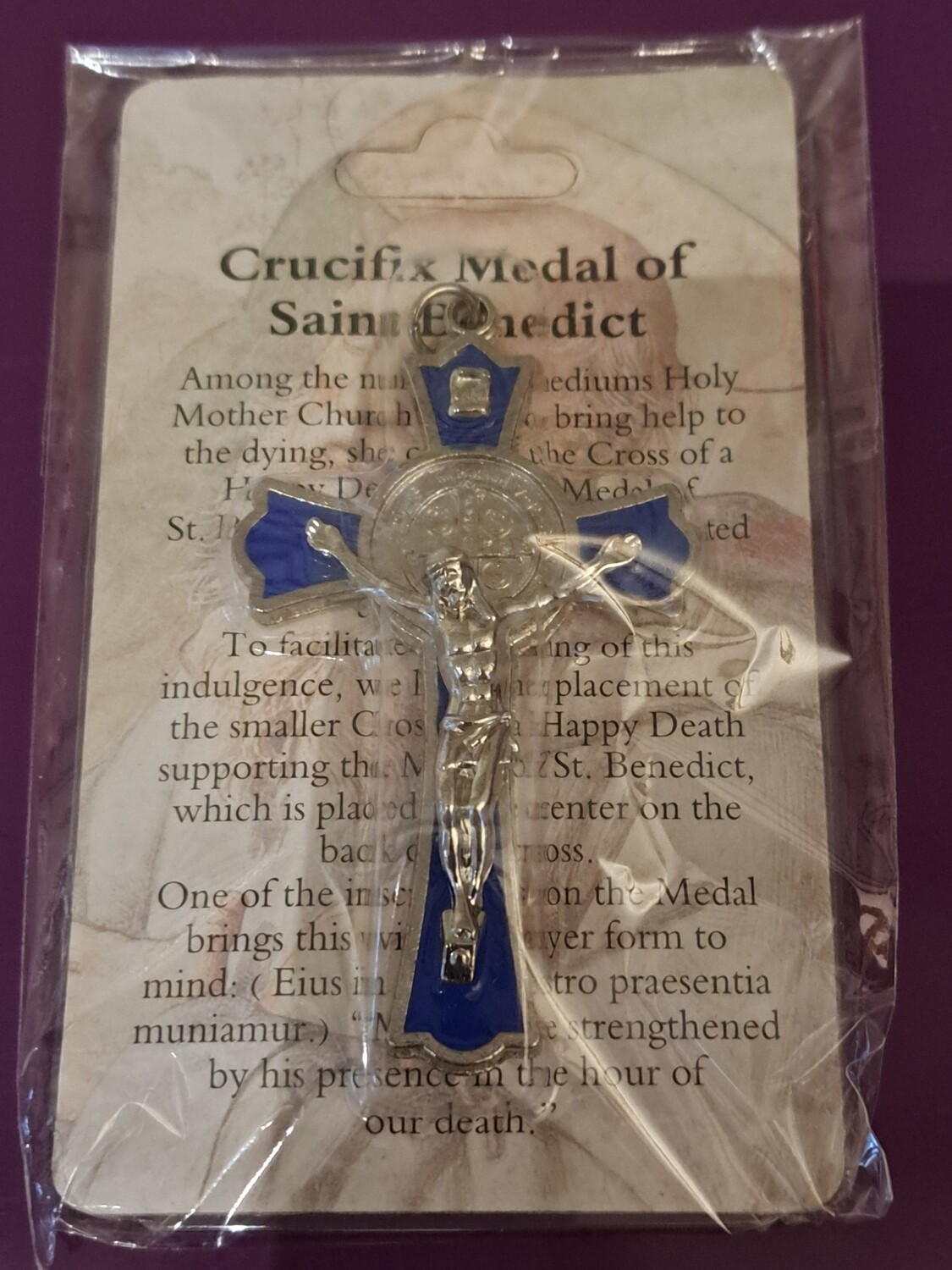 Metal Blue Enamel St Benedict Crucifix
