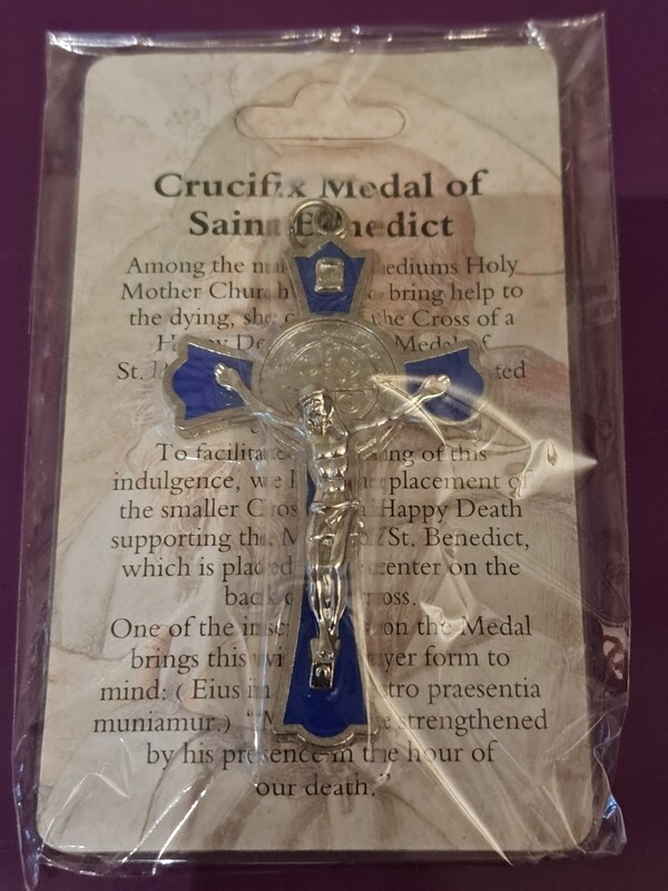 Metal Blue Enamel St Benedict Crucifix