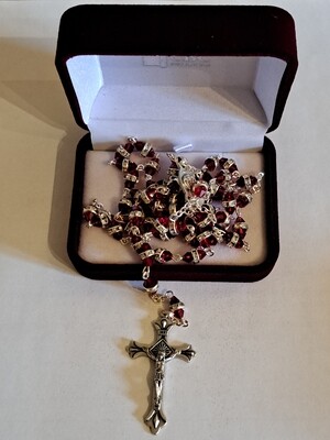 Ruby Glass Rosary with Crystal Ring
