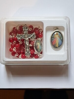 Ruby Rosary in Acrylic with Divine Mercy Medal