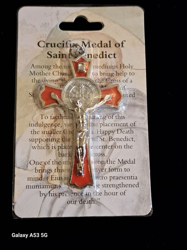 Metal Red Enamel St Benedict Cross.
