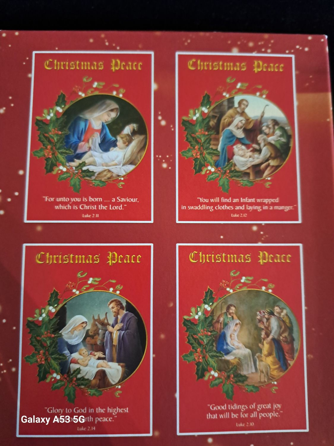 12 gold stamped and embossed Christmas Peace cards with envelopes