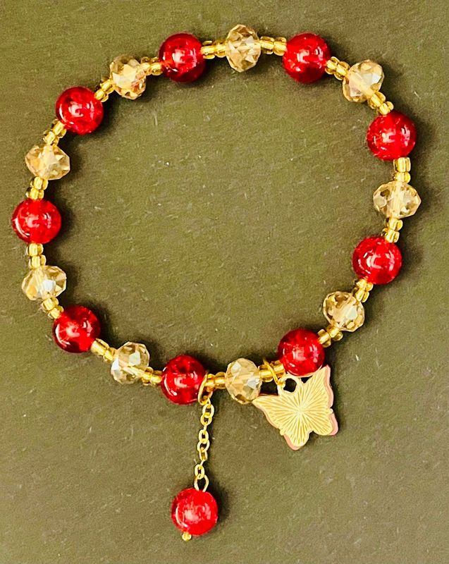 Scarlet and Crystal Sri Lankan Bracelet