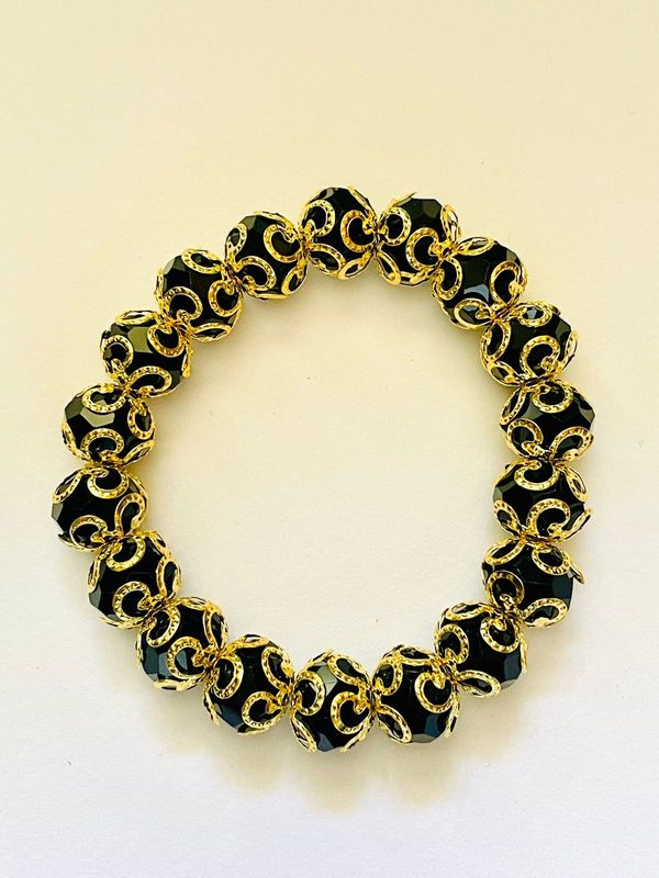 Gold and Black Crystal Sri Lankan Bracelet