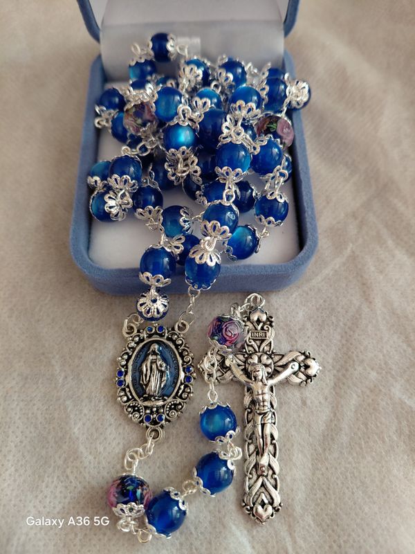 Blue Capped Glass Rosary