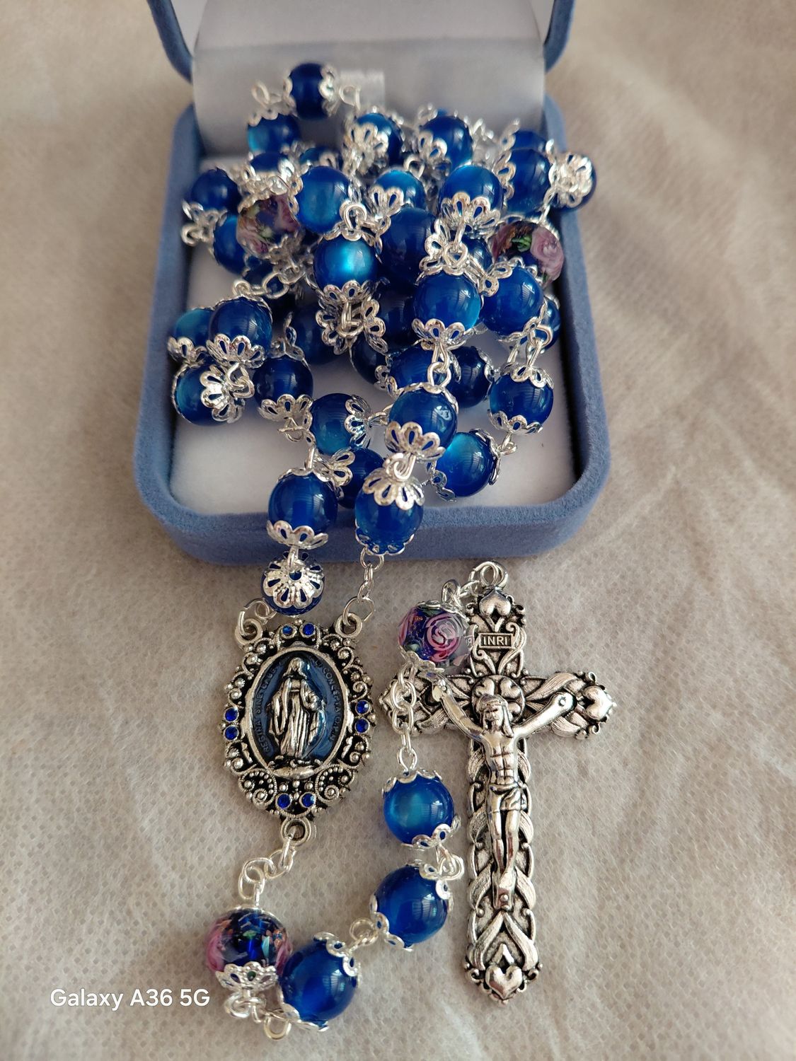 Blue Capped Glass Rosary