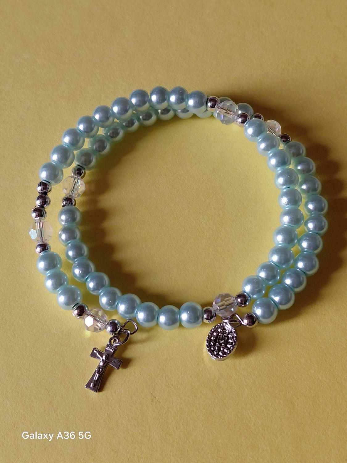Pale blue pearl Rosary bracelet