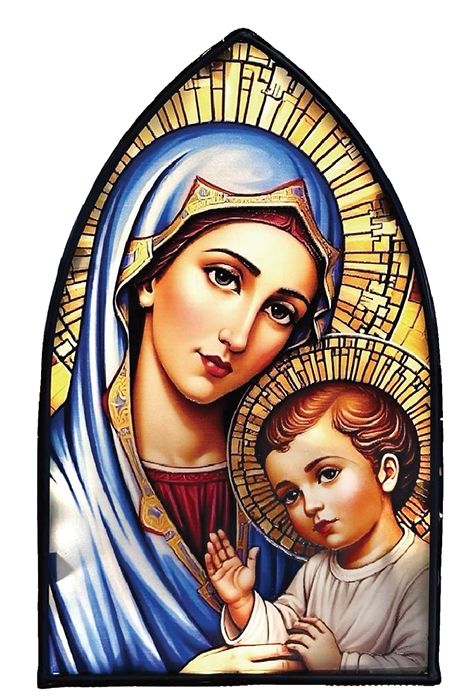 Illuminated Metal Plaque of the Madonna and Child Illuminated Metal Plaque of the Madonna and Child