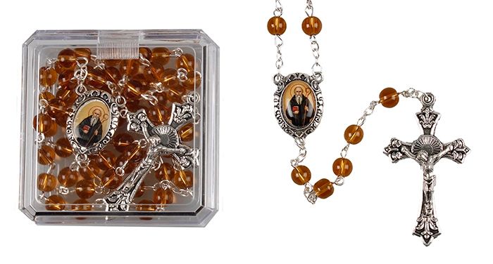 St Benedict Brown Glass Rosary St Benedict Brown Glass Rosary