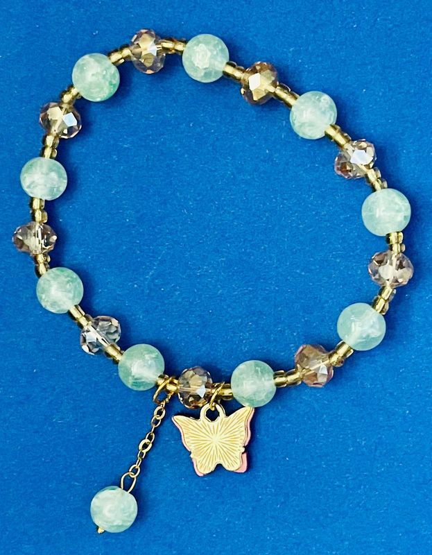 Pale Green and Crystal Sri Lankan Bracelet