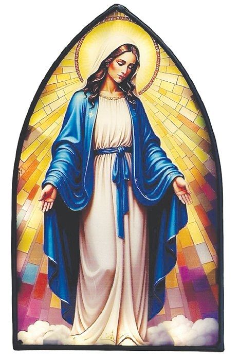 Illuminated Stained Glass Window Plaque of Our Lady of the Miraculous Medal Illuminated Stained Glass Window Plaque of Our Lady of the Miraculous Medal
