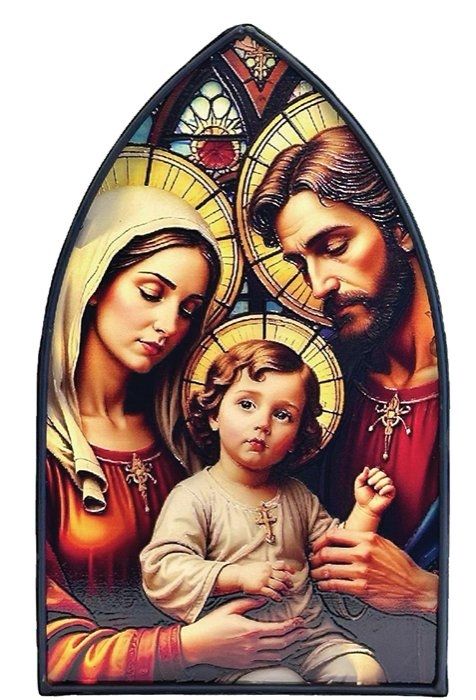 Illuminated Metal Stained Glass Window Plaque of the Holy Family