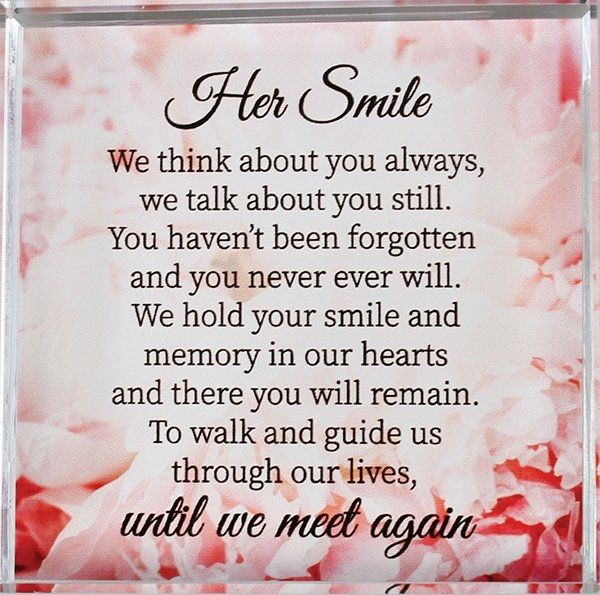 Glass Block Paperweight: 'Her Smile'.
