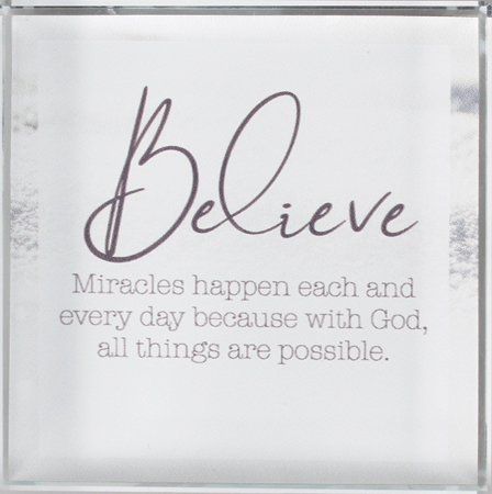 'Believe' Glass Block Paperweight