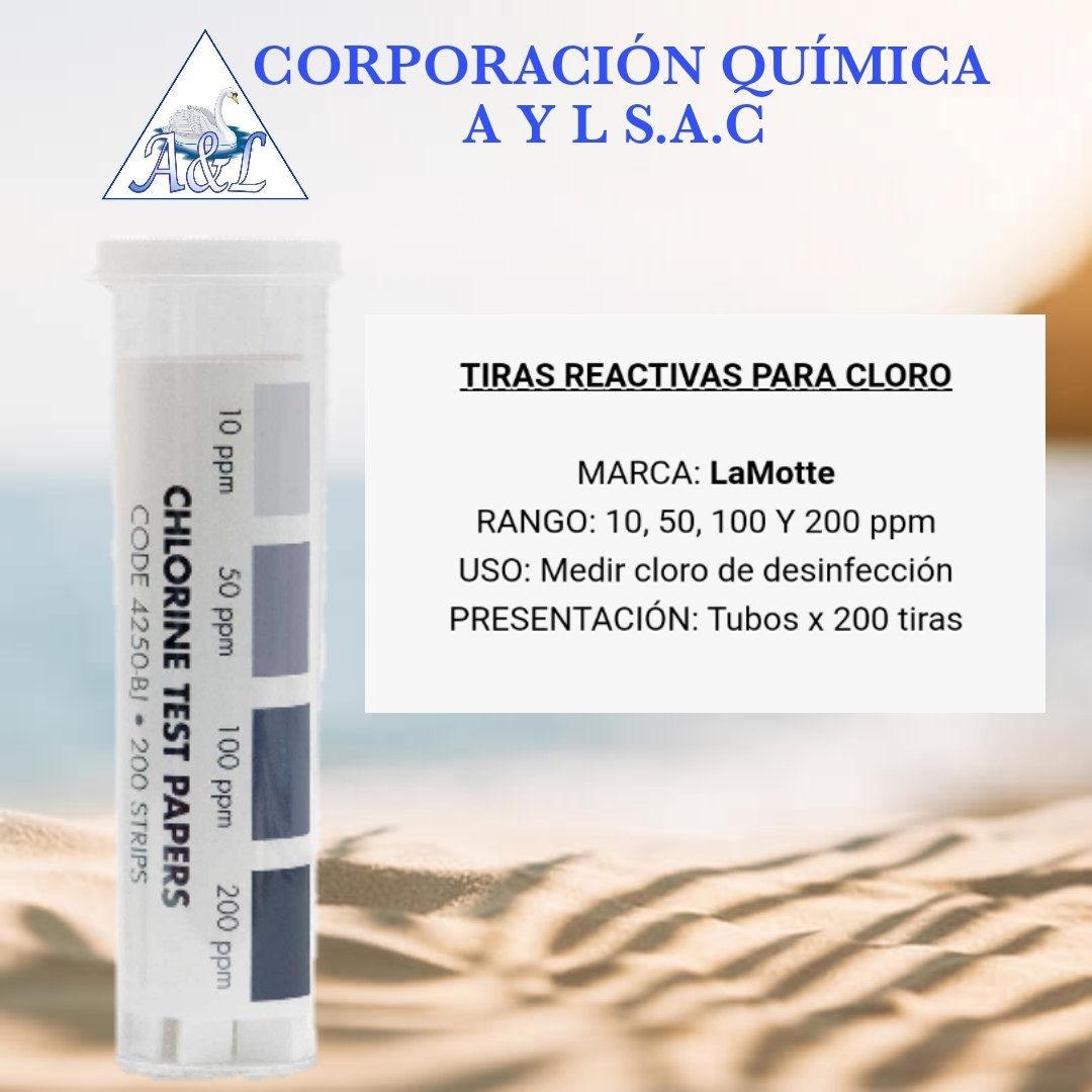 tiras reactivas `para medir cloro 10-20-50-100 ppm