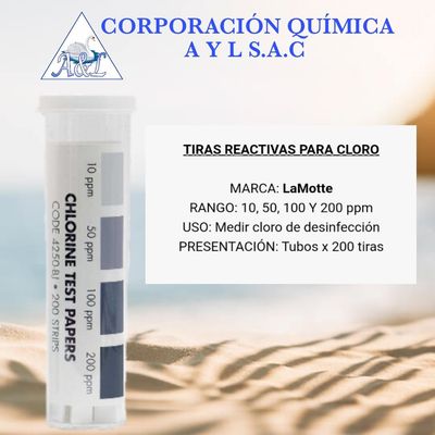 tiras reactivas `para medir cloro 10-20-50-100 ppm