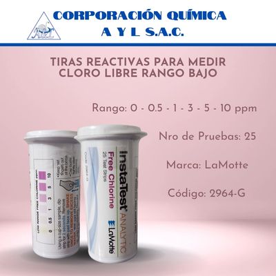 Tiras Reactivas para medir cloro libre rango bajo