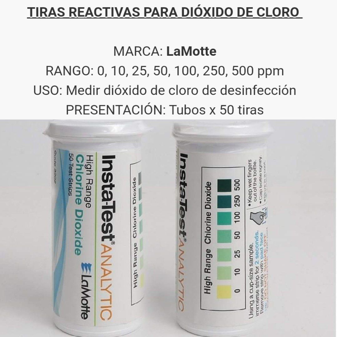 Tiras reactivas para dióxido de cloro - Chlorine Dioxide 0-500 ppm tubo x 50 tiras