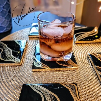 Black And Gold Set Of 6 Coasters
