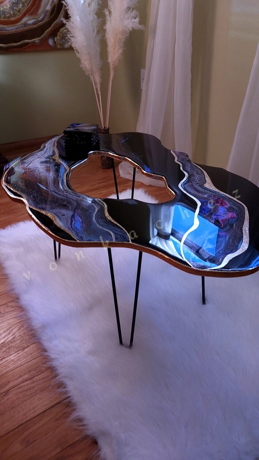 Geode Black And Gold Coffee Table With Matching Set Of 6 Coasters