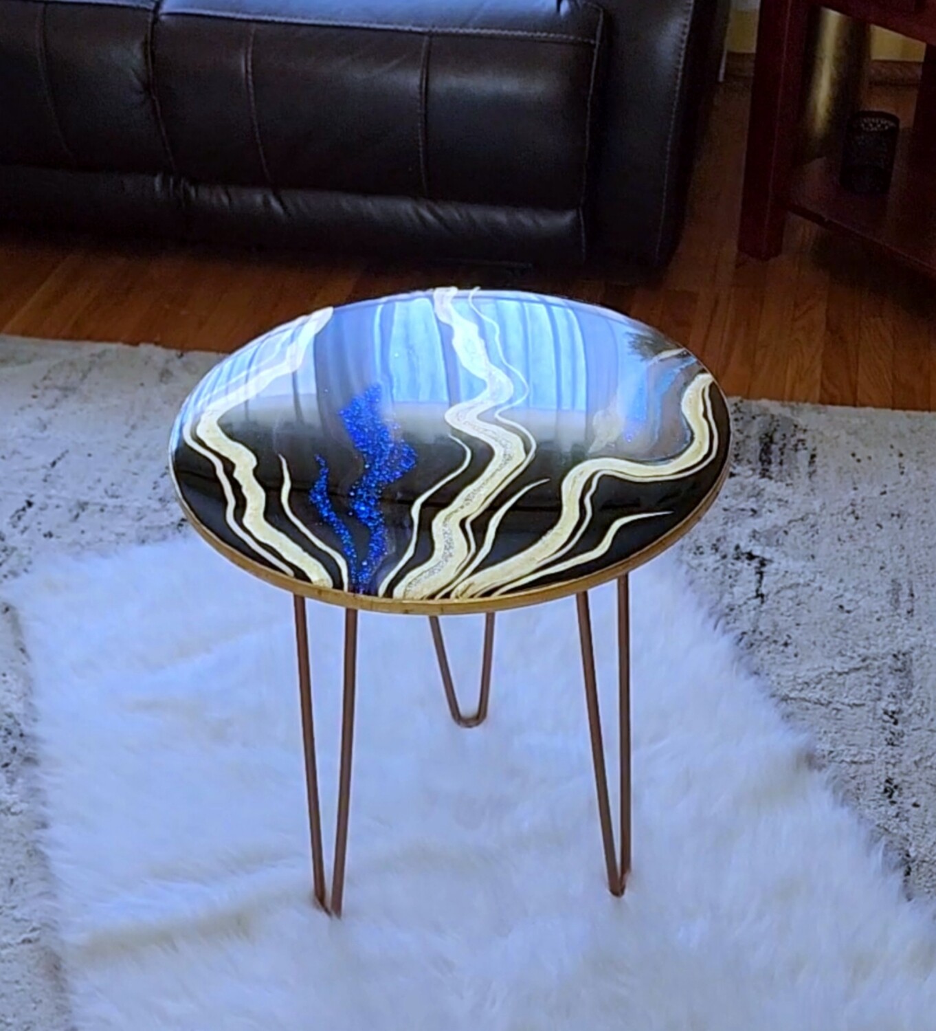 Gold Leaf Round Resin Side Table