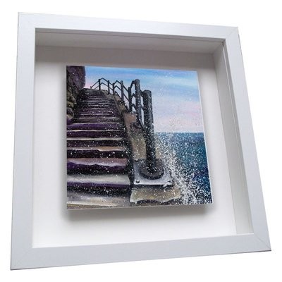 Cat and Dog Stairs - Framed Ceramic Tile