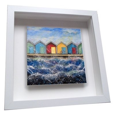Beach Huts in the Sunshine - Framed Ceramic Tile