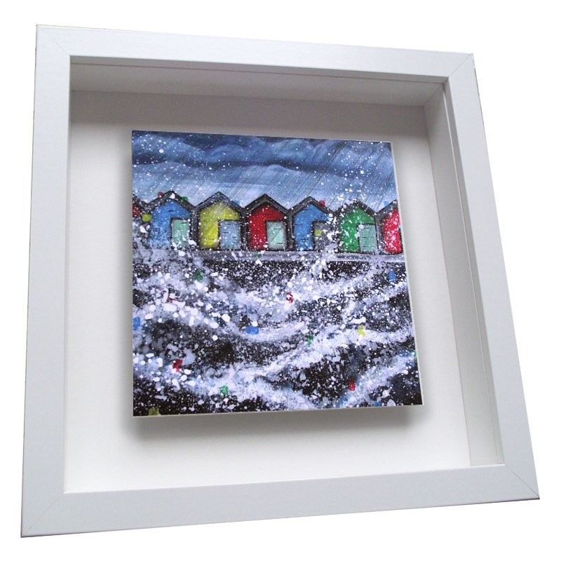 Blyth Beach Huts - Framed Ceramic Tile