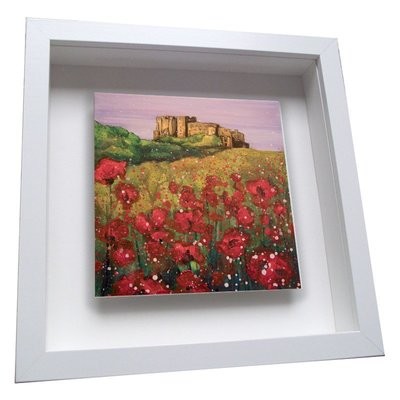 Bamburgh Castle Poppies - Framed Ceramic Tile