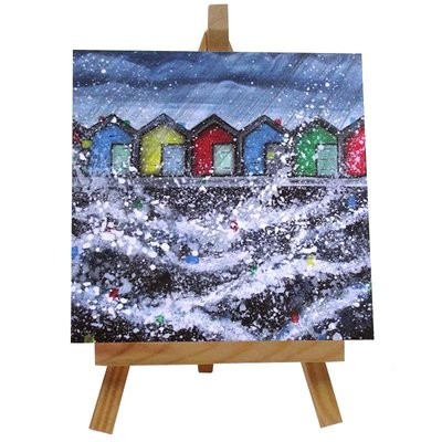 Blyth Beach Huts Ceramic tile with easel