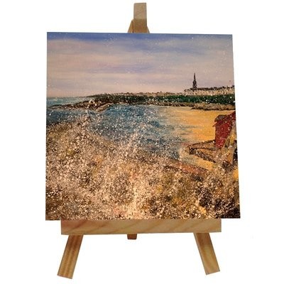 Cullercoats Harbour Ceramic tile with easel