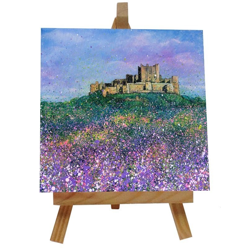 Bamburgh Castle Flowers Ceramic tile with easel