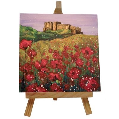 Bamburgh Castle Poppies Ceramic tile with easel