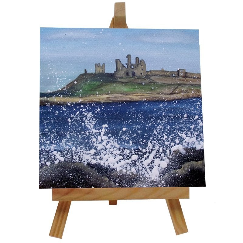 Dunstanburgh Castle Ceramic tile with easel