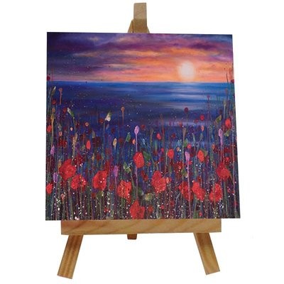 Poppies at Sunset Ceramic tile with easel
