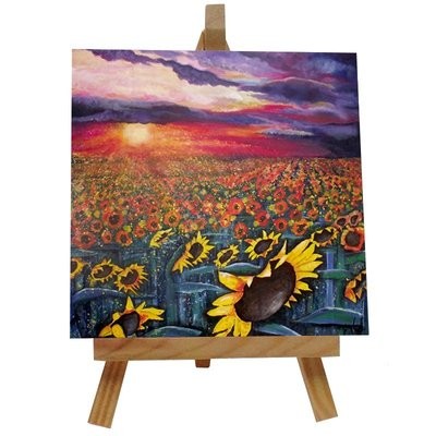 Sun on Sunflowers Ceramic tile with easel