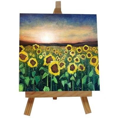 Sunflowers at Sunset Ceramic tile with easel