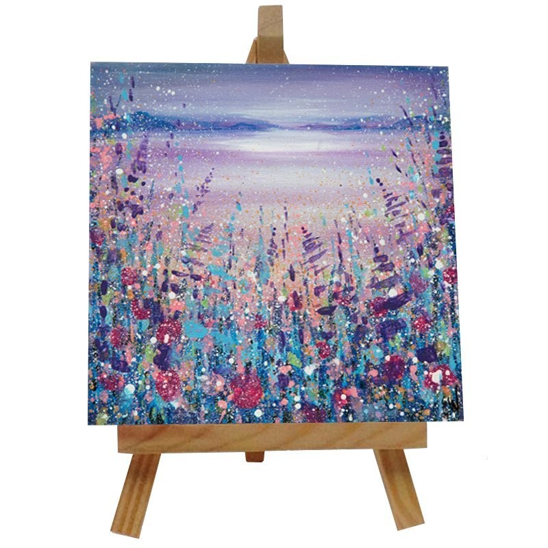Moonlight over the Mountains Ceramic tile with easel