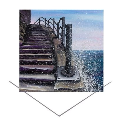Emily Ward Cat and Dog Stairs Greeting Card