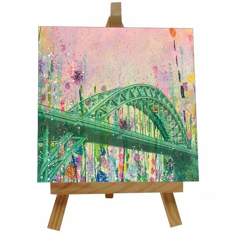 Tyne Bridge (Flowers) Ceramic tile with easel
