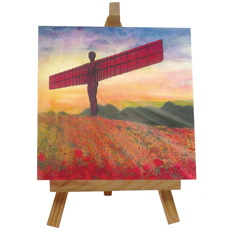 Angel of the North Poppies  Ceramic tile with easel