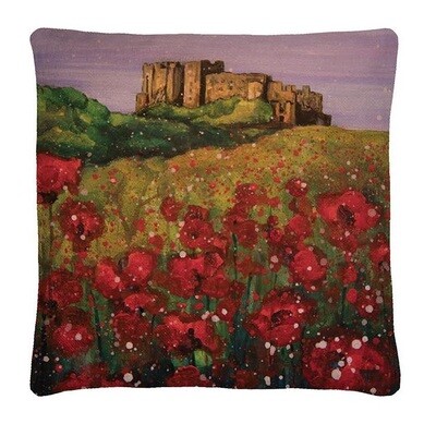 Bamburgh Castle Poppies Cushion