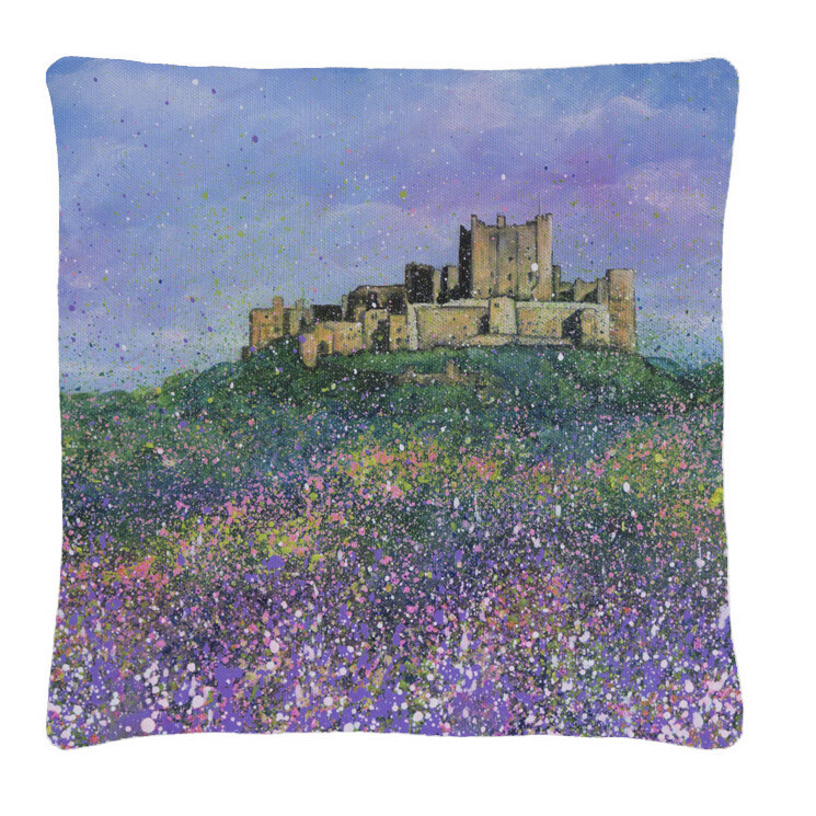 Bamburgh Castle with Flowers Castle Cushion