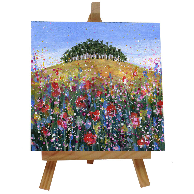 Over the Hill  Ceramic tile with easel