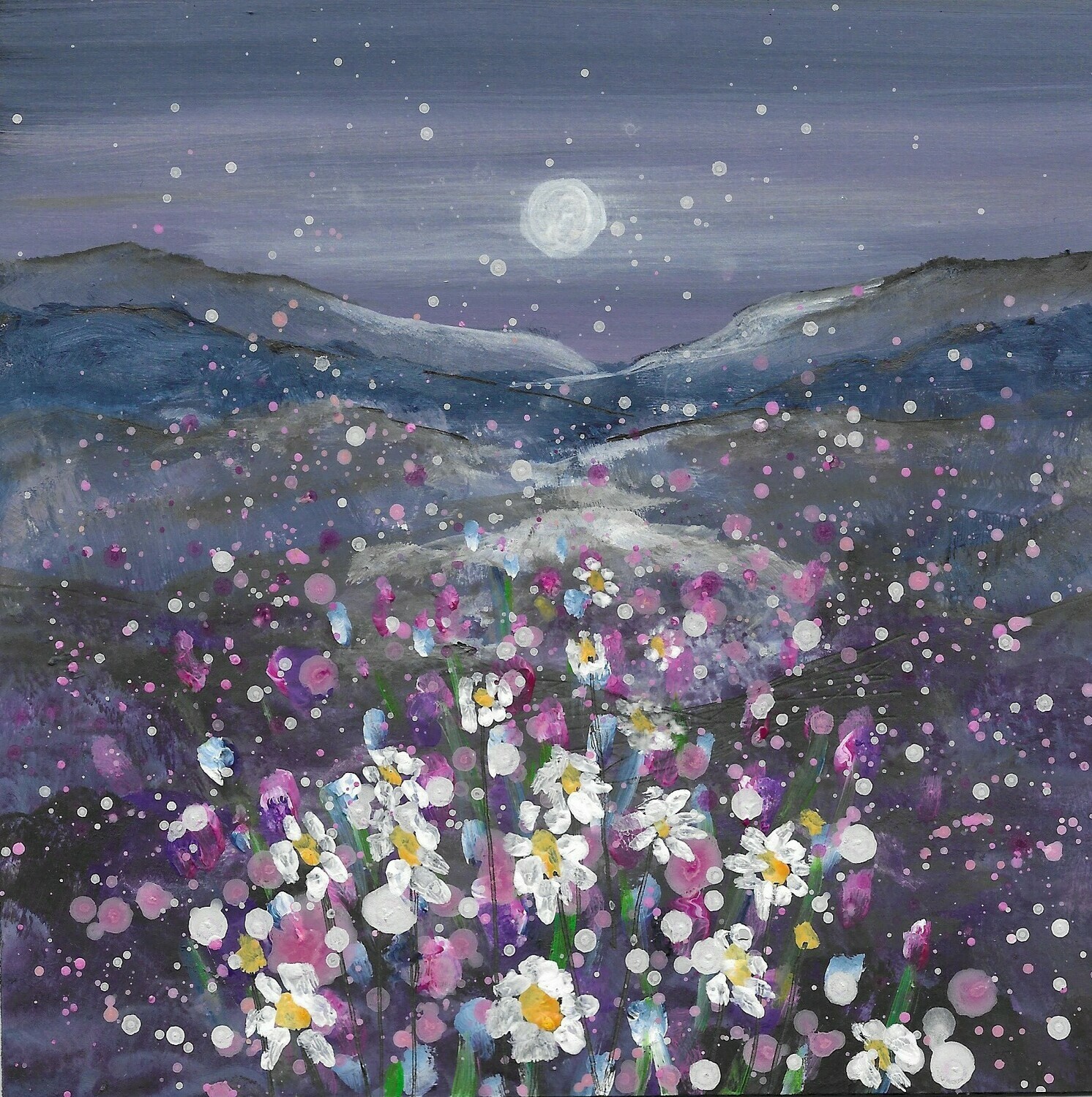 Midnight Daisies  Original Painting